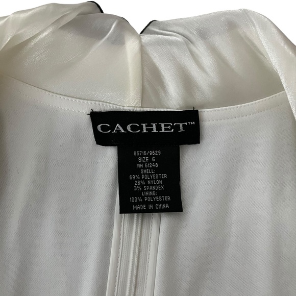 Rare 90s Cachet Shimmery White Faux Wrap Wide Lapel Sheer Sleeve Blouse - Picture 14 of 14